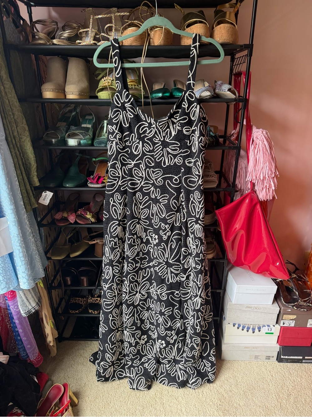 ANTONIO MELANI Black & White Floral-Outline Maxi Dress